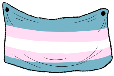 drawing of a transgender pride flag, featuring the colors blue, pink, and white