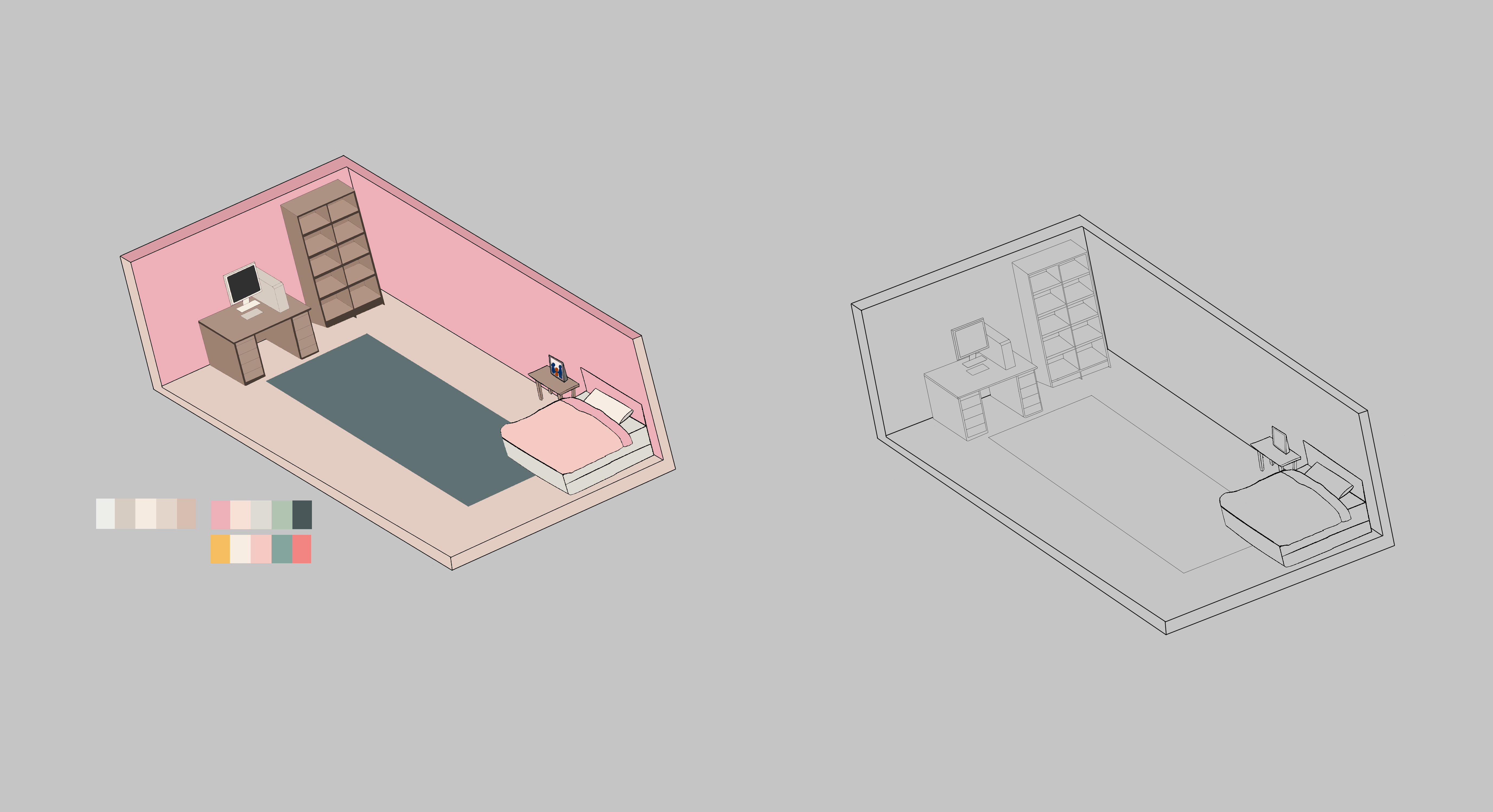 early concept art design for the main character's bedroom